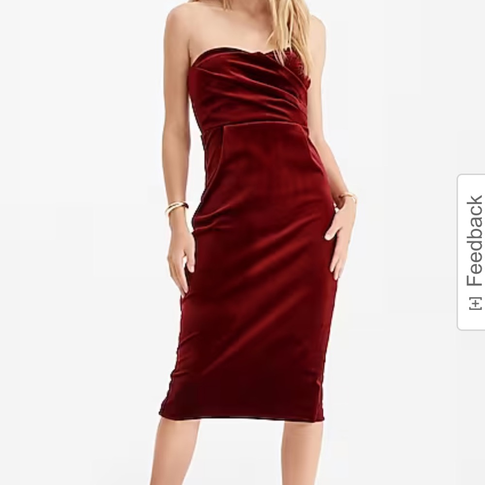 Express XS Velvet Midi Strapless Dress Ruby (wine/ burgundy/ maroon) BNWT